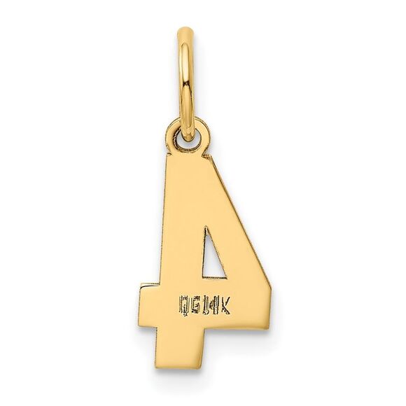 14k Yellow Gold, Athletic Collection, Small Polished Number 4 Pendant - Picture 3 of 5